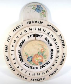 Handmade Wood Circular Wall Calendar with Moveable Wheels