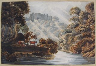 Antique 18c Sir James Stuart Landscape w C Painting w Cows
