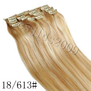 16inch 40cm Clip in Human Hair Extensions Blonde Mixed 18 613