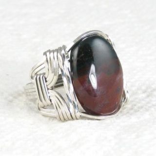 Bloodstone Heliotrope Cabochon Ring Sterling Silver
