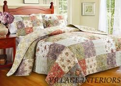 Blooming Cottage Floral Cal King Quilt Bedspread King Shams Throw 