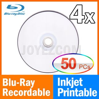 50 White Inkjet Printable BD R Blue Blu Ray Blank Disc