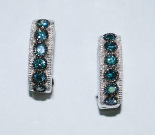  SS Blue Diamond Huggie Hoop Earrings