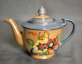 Vtg Blue Orange Lustre Luster Ware Teapot Japan Unknown