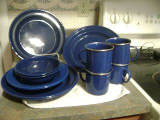  12 Piece Blue Enamelware Camping Dishes