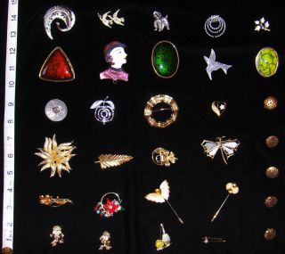 Estate Collection of 35 Vintage and Antique Brooches and Pins