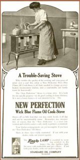 1908 New Perfection Wick Blue Flame Oil Cook Stove Ad