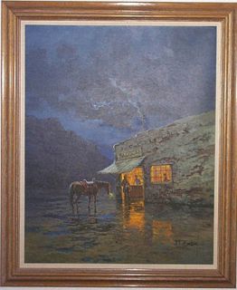 Jorge Braun Tarallo Saloon Western Oil Painting Cowboy