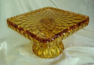 Square Elizabeth Cake Plate Stand Pedestal Amber Glass