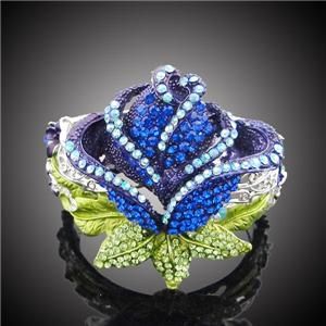 Uniqued Orchid Flower Blue Bracelet Rhinestone Crystal