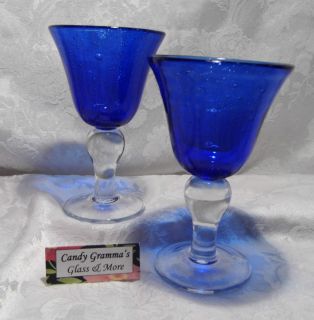 Cobalt Blue Hand Blown Wine or Water Glass Set of Two