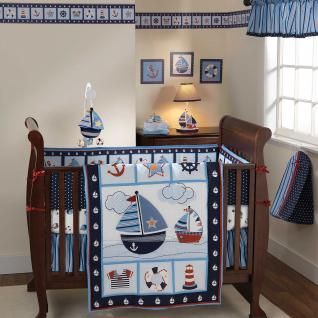 Blue Sail Boat Themed 3pc Baby Boy Nursery Water Crib Bedding Set 