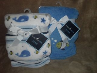 New Nautica Blue Baby Blankets 2pc Sea Water Friends Boys Blue Green 