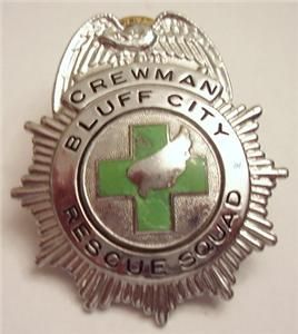 Nice Vintage Obsolete Bluff City TN Rescue Squad Crewman Badge 