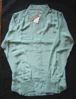 Crew Blythe Blouse in Silk Shallow Sea Mint $110