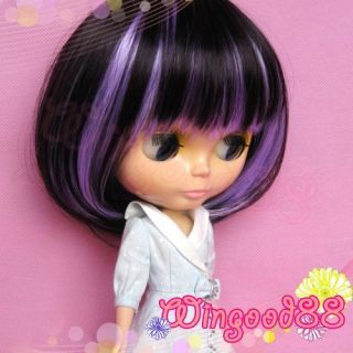 Blythe Doll Hair Wig Purple Brown Bob Highlight Short