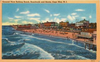   New Jersey NJ 1950s Beach Boardwalk & Hotels Vintage Linen Postcard