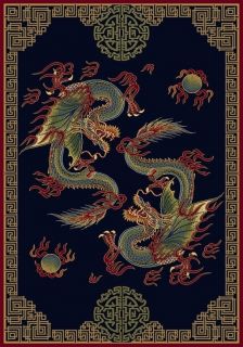 Dueling Dragons w Red Border 2x8 Runner Rug Asian Look