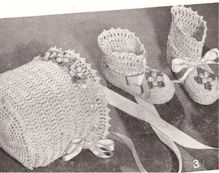 Vintage Baby High Booties Bonnet Thread Crochet Pattern
