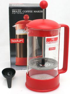 Bodum French Press Coffee Maker 8 Cup BRAZIL / Glass 34oz   RED