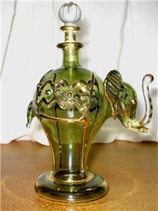 Elephant Mouth Blown Egyptian Perfume Bottle Green Gold