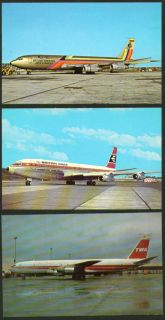 Boeing 707 Postcard Group TWA British Eagle Ecuatoriana