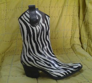 Corkys Womens Zebra Print Cowboy Rain Boots Sz 6 Black White Very 