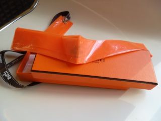   Authentic Hermes Orange Plastic & Bolduc Adjustable Rain Hat with Box