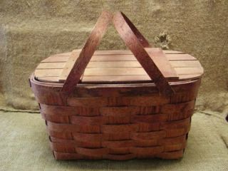 Vintage Weaved Picnic Basket Antique Box Boxes Wooden