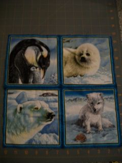 fabric small panel 4 squares arctic animals penquin seal polar bear 