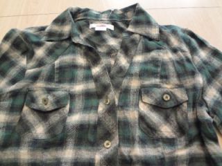 Bongo Junior size XL Green & Ivory Plaid Flannel Roll Up Sleeves Shirt 