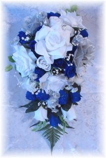 Silk Wedding Bridal Bouquet Flower Royal Blue 8PC