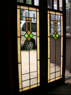 Matching Leaded Stained Glass Oak Wood Bookcase Door / Stain Window