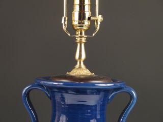 Pair Bradburn Gallery Blue Porcelain & Brass Electric Table Lamps