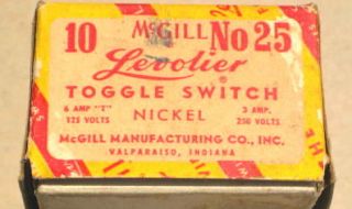 Vintage Box of 10 Levolier Nickel Toggle Switches with on Off Plates 