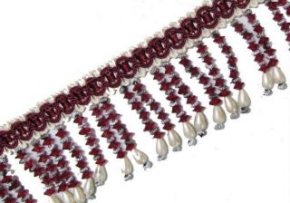   Beaded Acrylic Long Fringe Trim Border Lace Craft India 2 Yd