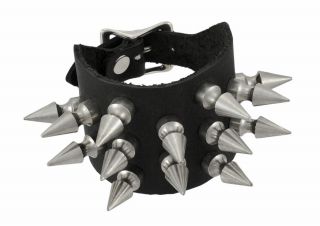 wide leather spiked wristband bracelet