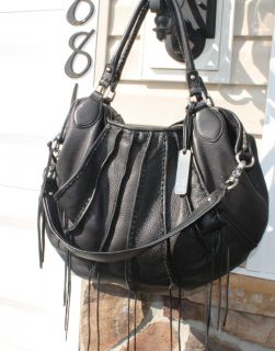 Botkier Black PEBBLED Leather Large Taylor Hobo Handbag Fringe $595 