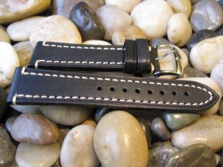    LIBERTY Black Leather Watch Band strap 24 mm For Breitling Panerai