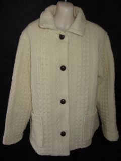 Branigan Weavers Drogheda Ireland Cream 100% Wool Sweater Coat Jacket 