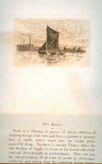 1888 Louis K Harlow SHIP Boat Etching Sailboat Thames River Hay Barges 