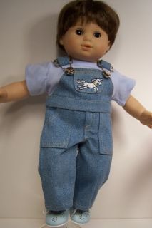 Unicorn Denim Overall w Blue Tee T Shirt Top Doll Clothes for Bitty 