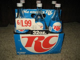 Pack Royal Crown Cola RC 32 oz bottle with Paper Label and cardboard 