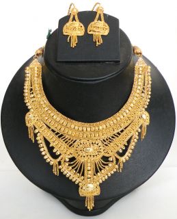   BOLLYWOOD DESIGNER GOLD PLATED BRIDAL SARI JEWELRY NECKLACE SET AT76