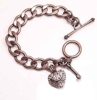   JUICY COUTURE ROSE GOLD PAVE PUFF HEART CRYSTAL STARTER CHARM BRACELET
