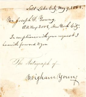 Brigham Young Manuscript Letter Signed 05 09 1868