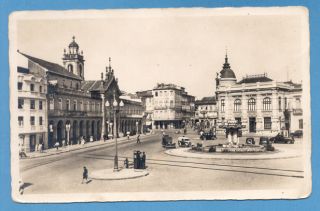 Postcard Portugal Braga Street Scene Car Cars 1940s
