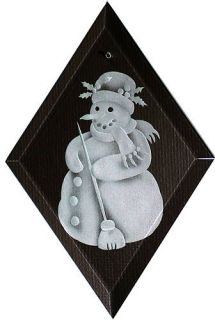 Carved Glass Snowman and Broom Hanging Suncatcher
