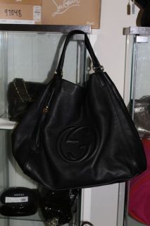 Gucci 2012 XL Black Leather Britt Front Soho Hobo Shoulder Bag w 
