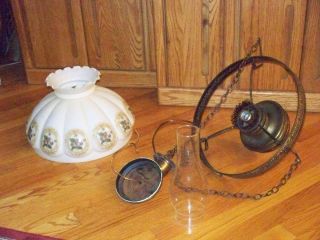Collectibles Vintage Brass Milk Glass Hanging Lamp